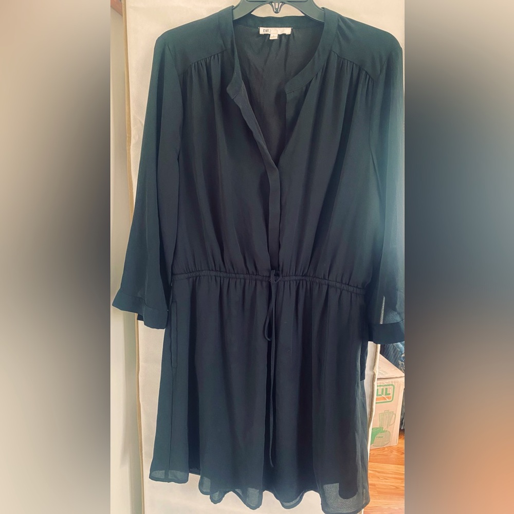 DR2 Black Long-Sleeve Mini Shirt Dress - L